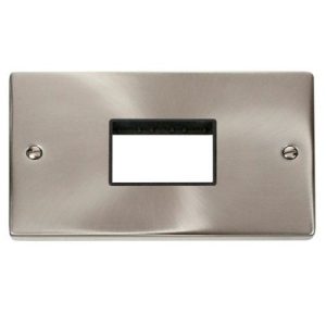 CLICK DECO MINIGRID SATIN CHROME 2G 3-MODULE FRONTPLATE (BLK INS)
