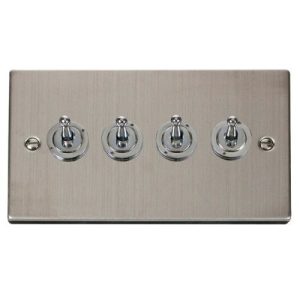CLICK DECO VICTORIAN STAINLESS STEEL 10AX 4-GANG 2 WAY TOGGLE SWITCH