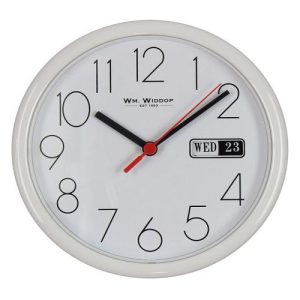 WIDDOP WHITE DAY/DATE WALL CLOCK 8.5" ROUND