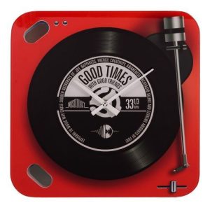 WIDDOP RED RECORD PLAYER WALL CLOCK 30CM