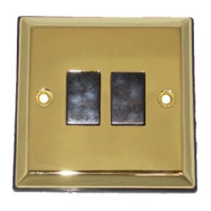 PLAIN BRASS 2G 2W 6A LIGHT SWITCH (BLACK INS)