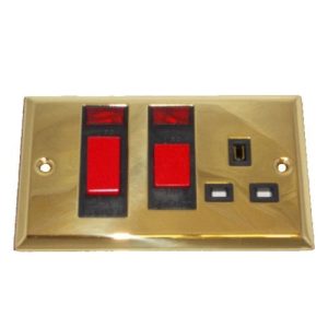 PLAIN BRASS 45A COOKER + 13A SKT + NEON (BLACK INS)