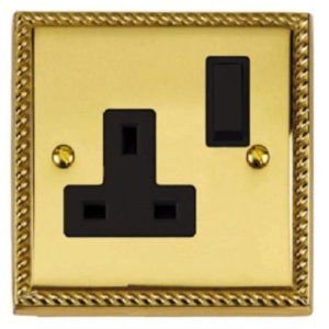 ROPED BRASS 1G SWITCHED SOCKET (BLACK INS)