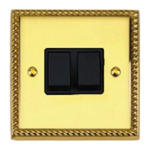 ROPED BRASS 2G 2W 6A LIGHT SWITCH (BLACK INS)