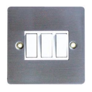 FLAT STAINLESS STEEL 3G 2W 6A LIGHT SWITCH (WHITE INS)