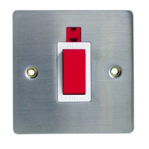 FLAT STAINLESS STEEL 1G 45A DP SWITCH + NEON (WHITE INS)