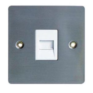 FLAT STAINLESS STEEL 1G TELEPHONE SOCKET (WHITE INS)
