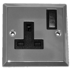 POLISHED CHROME 1G SWITCHED SOCKET (BLACK INS)