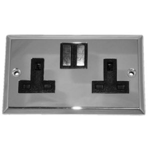 POLISHED CHROME 2G SWITCHED SOCKET (BLACK INS)