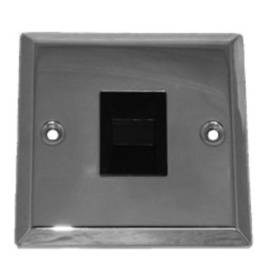 POLISHED CHROME 1G TELEPHONE EXT. SOCKET (BLACK INS)