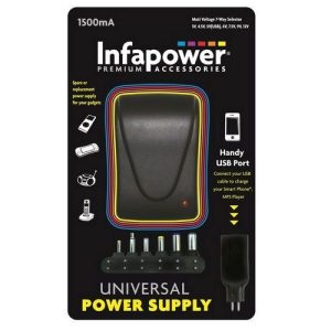 INFAPOWER 1500mA UNIV MAINS ADAPTOR+USB